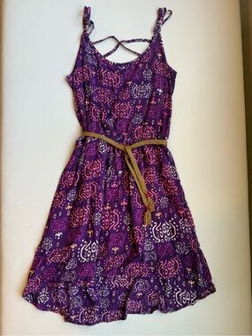 Seventy Purple Sleeveless Patterned Dress with Gold Belt